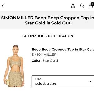 Simon Miller Star Gold Beep Beep Cropped Top Size Small NEW